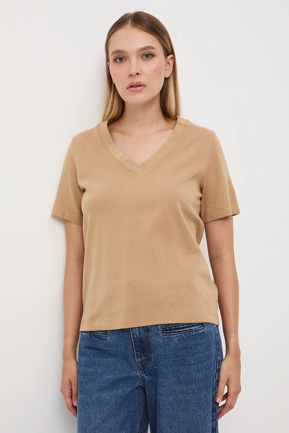T-shirt bawełniany damski interlock gładki RW25-TSD055 beżowy RW25