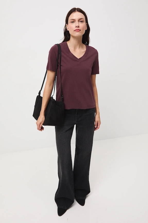 T-shirt bawełniany damski interlock gładki RW25-TSD055 bordowy RW25