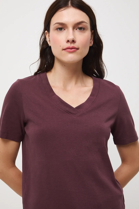 T-shirt bawełniany damski interlock gładki bordowy RW25-TSD055