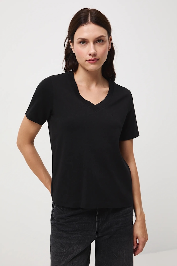 T-shirt bawełniany damski interlock gładki gładkie czarny RW25-TSD055