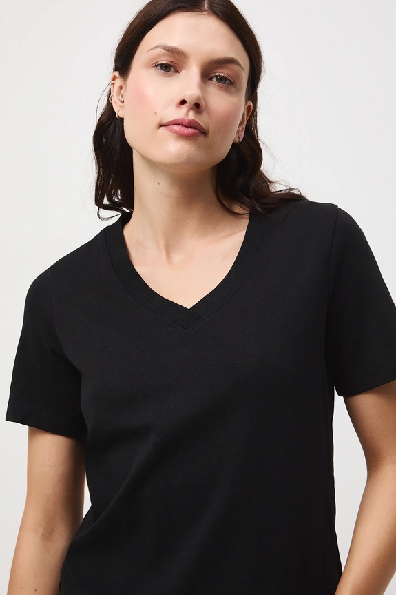 T-shirt bawełniany damski interlock gładki czarny RW25-TSD055