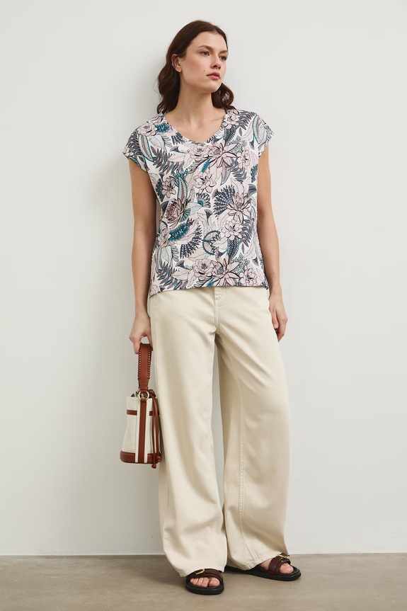 Medicine t-shirt bawełniany wzorzyste beżowy RW25.TSD101