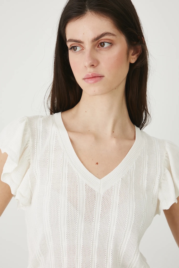 T-shirt damski ażurowy beżowy RW25-TSD111