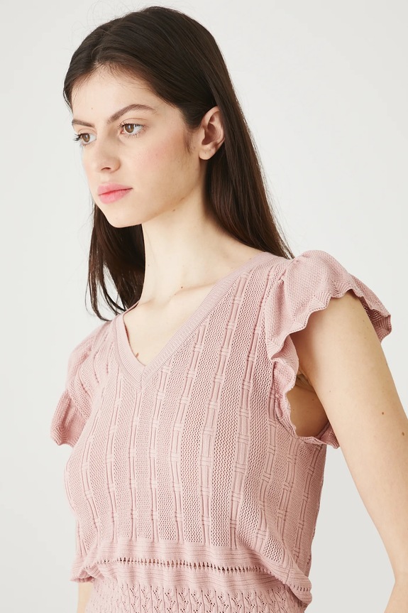 T-shirt damski ażurowy różowy RW25-TSD111