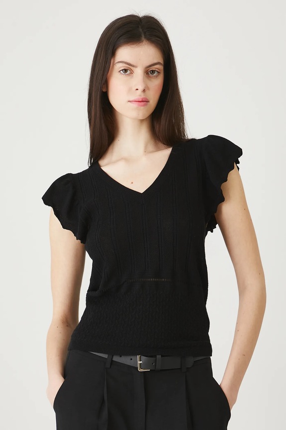 T-shirt damski ażurowy czarny RW25-TSD111