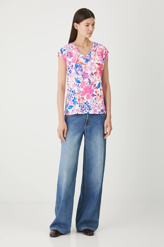 T-shirt bawełniany damski w kwiaty RW25-TSD202 biały RW25