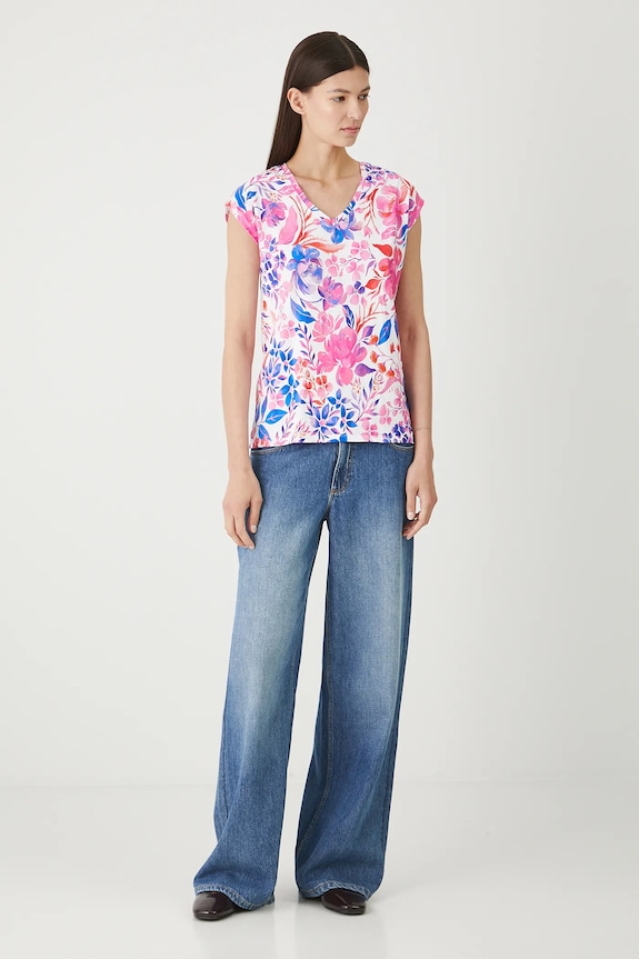 T-shirt bawełniany damski w kwiaty RW25-TSD202 biały RW25