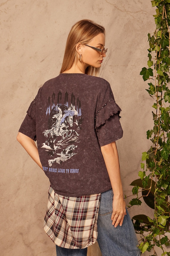 T-shirt bawełniany damski z kolekcji Lands of Legends – Asgard okrągły szary RW25-TSD257
