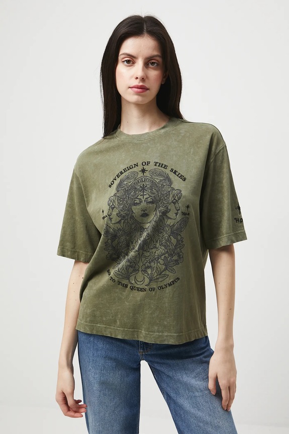 T-shirt damski z efektem sprania RW25-TSD301 zielony RW25