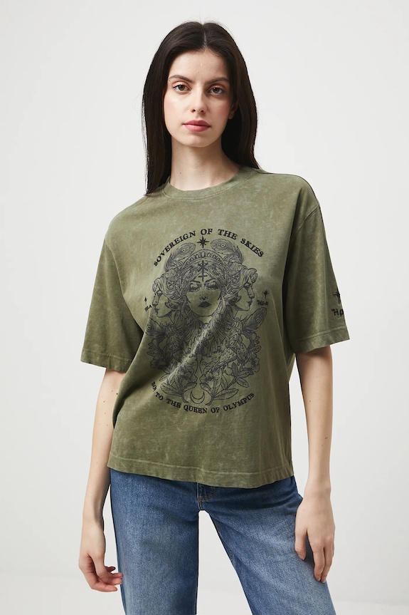 T-shirt damski z efektem sprania RW25-TSD301 zielony RW25