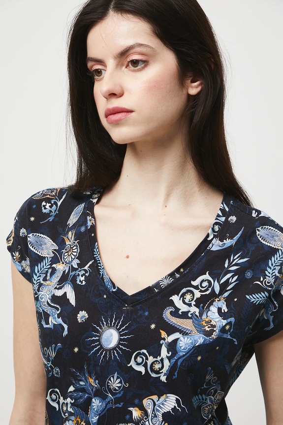 Bavlnené tričko dámske so vzorom čierna RW25-TSD302