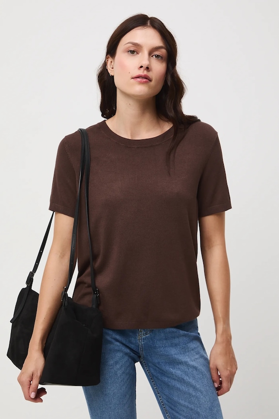 T-shirt damski gładki z wiskozą gładkie brązowy RW25-TSD304