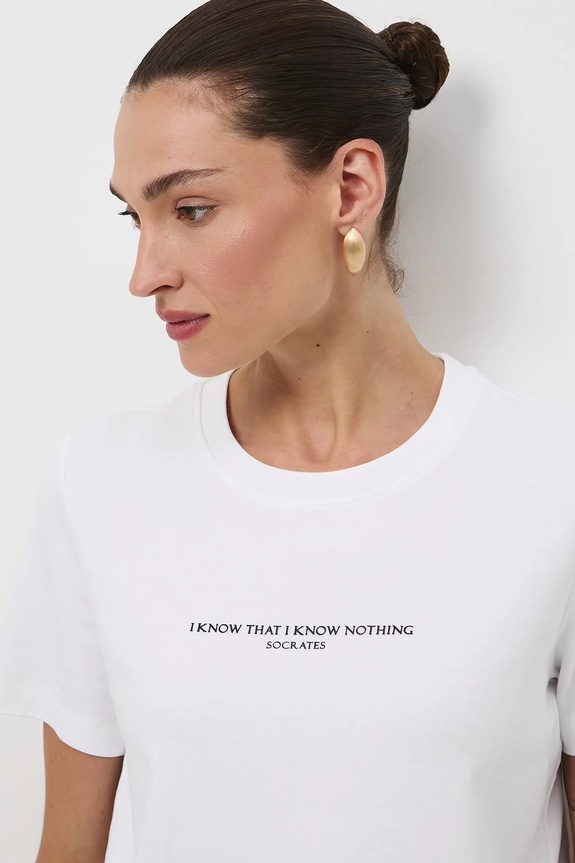 T-shirt bawełniany damski z kolekcji Science – Words of Wisdom RW25-TSD354 biały