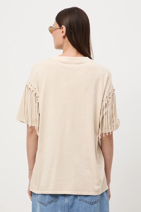 Odzież T-shirt bawełniany damski z efektem sprania RW25-TSD402 beżowy