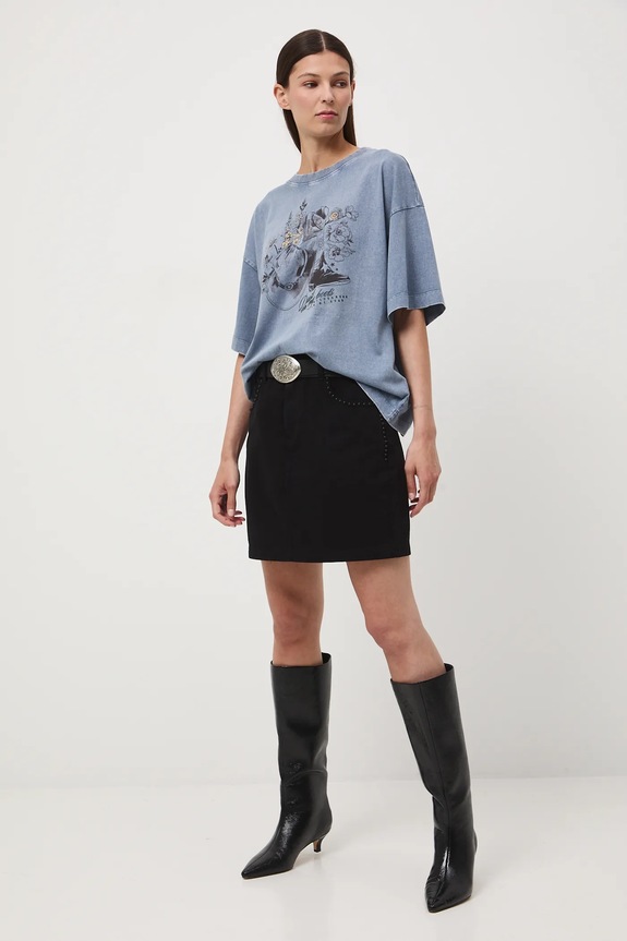T-shirt bawełniany damski z efektem sprania RW25-TSD403 niebieski RW25