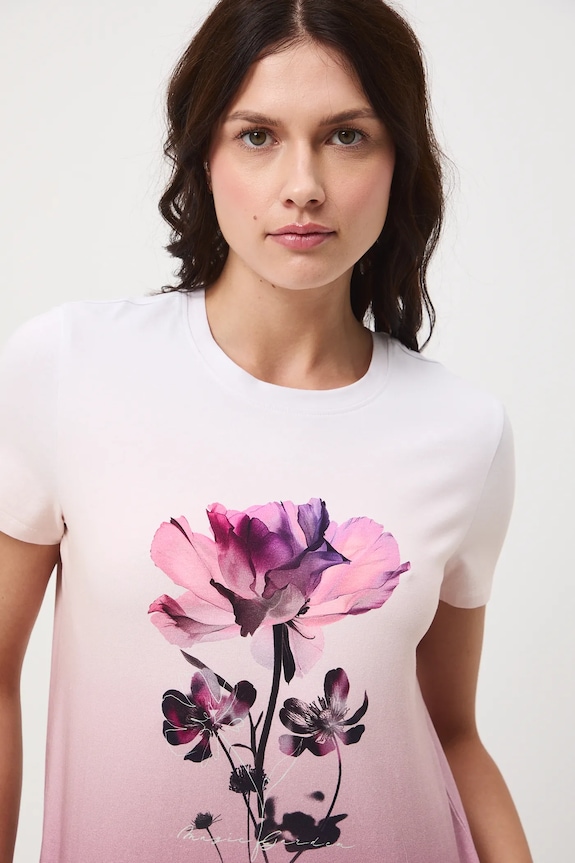 T-shirt bawełniany damski z elastanem z nadrukiem różowy RW25-TSD503