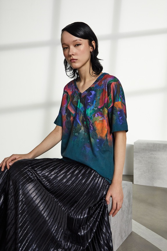 Bavlněné tričko dámské relaxed tyrkysová RW25-TSD551