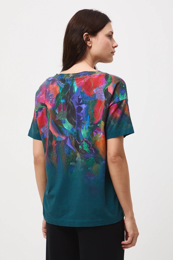 Bavlněné tričko dámské tyrkysová RW25-TSD551