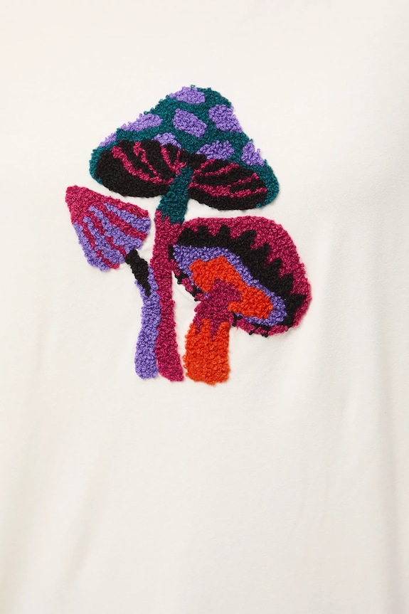 T-shirt bawełniany damski z elastanem z aplikacją RW25-TSD600 beżowy