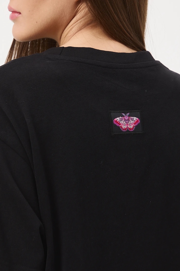 Odzież T-shirt bawełniany damski z nadrukiem i haftem RW25-TSD602 czarny