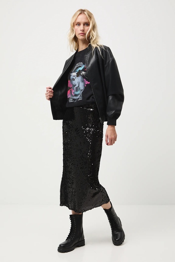T-shirt bawełniany damski z nadrukiem i aplikacją RW25-TSD701 szary RW25