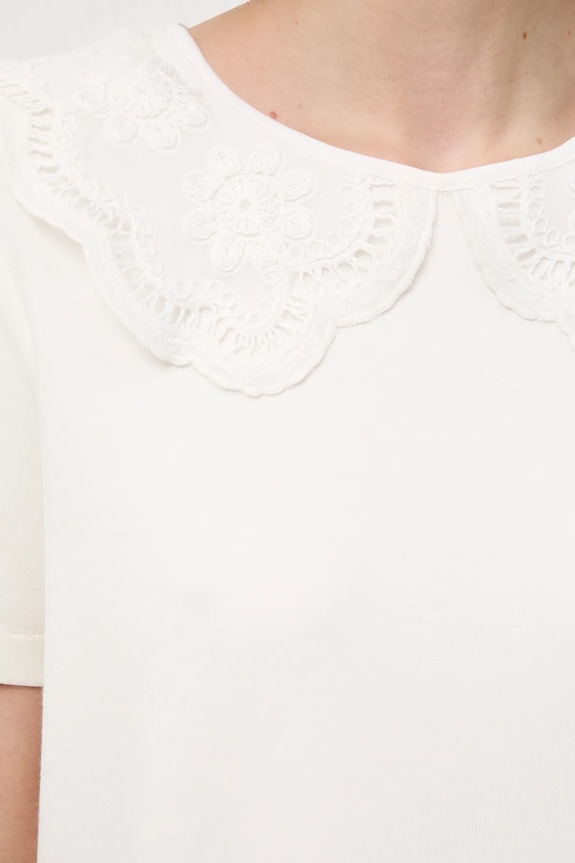 T-shirt damski z ozdobnym kołnierzem RW25-TSD900 beżowy