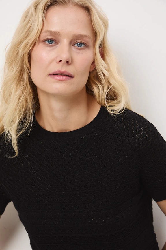 T-shirt damski ażurowy czarny RW25-TSDA00