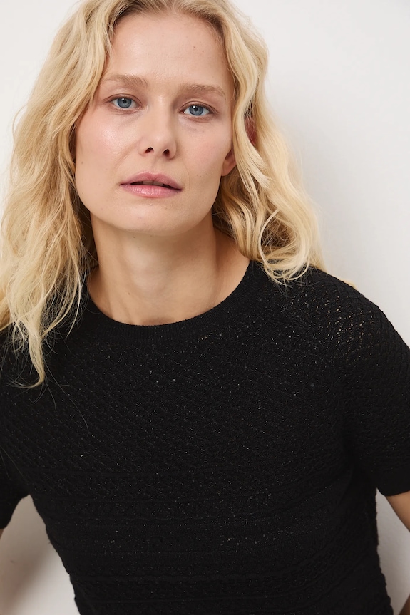 T-shirt damski ażurowy czarny RW25-TSDA00