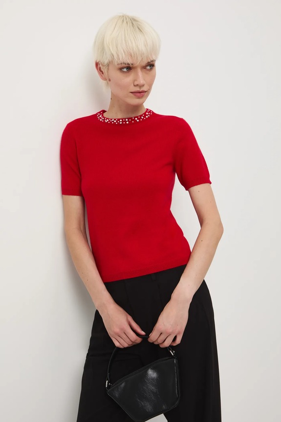 Tričko dámske s prímesou merino vlny a kašmíru červená RW25-TSDA02