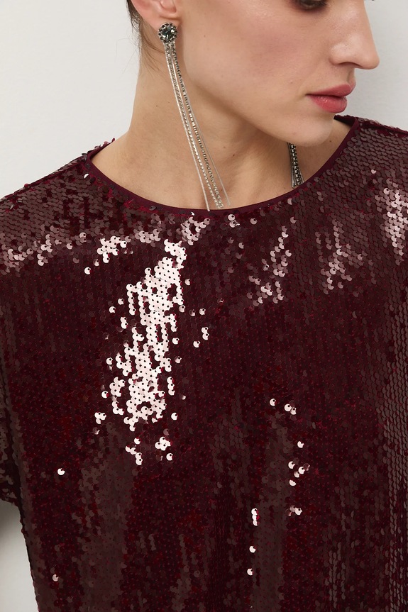 Tričko dámske s flitrami RW25-TSDA05 burgundské