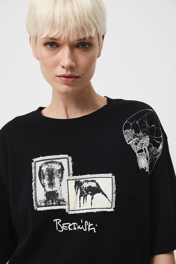 T-shirt bawełniany damski z kolekcji Zdzisław Beksiński x Medicine czarny RW25-TSDA56
