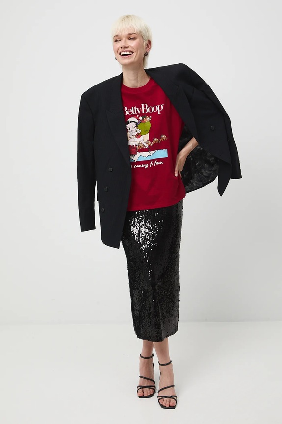 T-shirt bawełniany damski świąteczny Betty Boop okrągły czerwony RW25-TSDA70