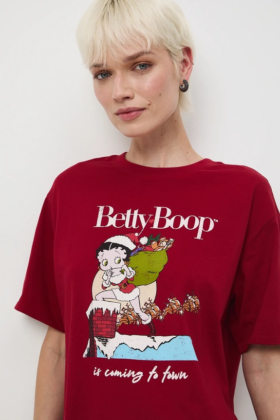 T-shirt bawełniany damski świąteczny Betty Boop czerwony RW25-TSDA70