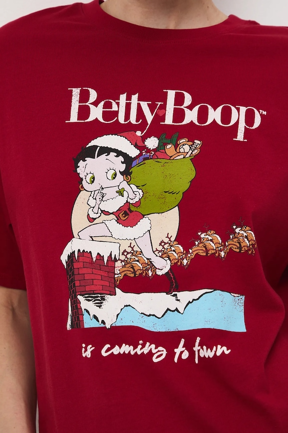 T-shirt bawełniany damski świąteczny Betty Boop RW25-TSDA70 czerwony