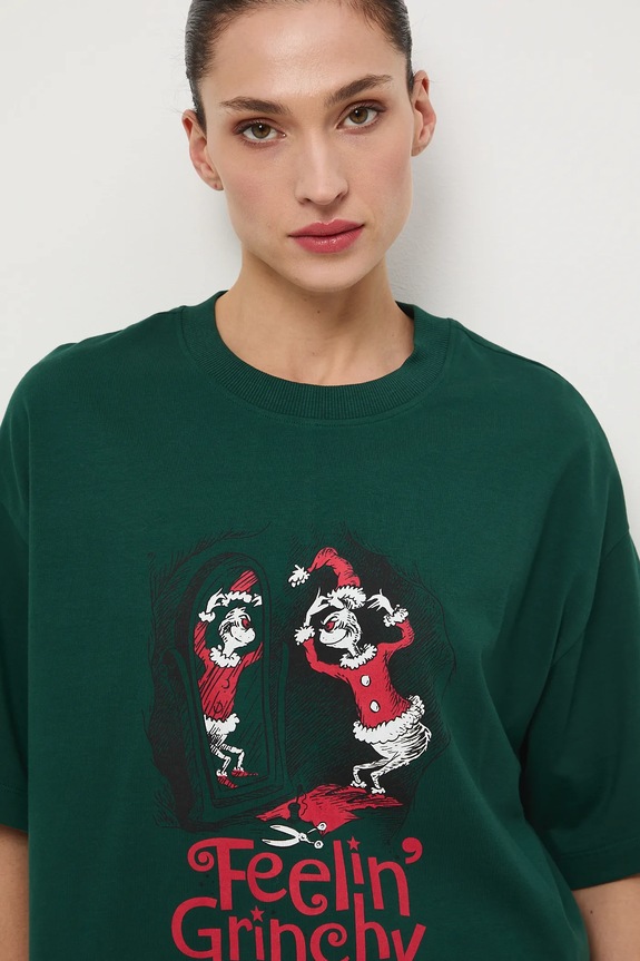 T-shirt bawełniany damski świąteczny Grinch zielony RW25-TSDA72