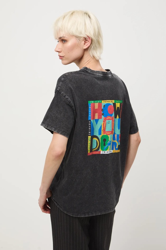 T-shirt bawełniany damski Friends okrągły szary RW25-TSDA74