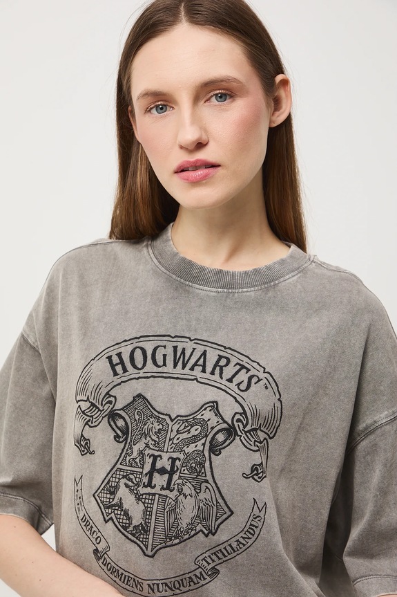 T-shirt bawełniany damski z kolekcji Harry Potter szary RW25-TSDB50