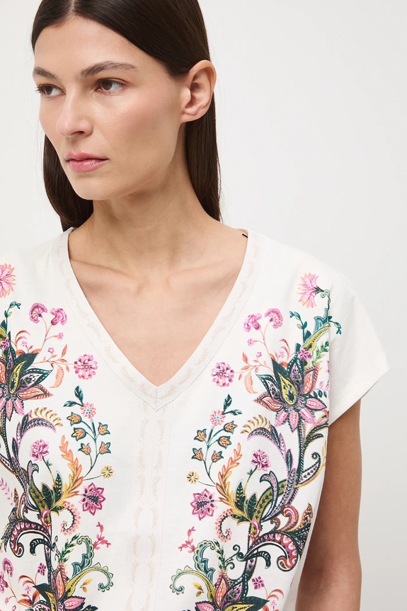 Bavlněné tričko dámské s potiskem béžová RW25-TSDC03