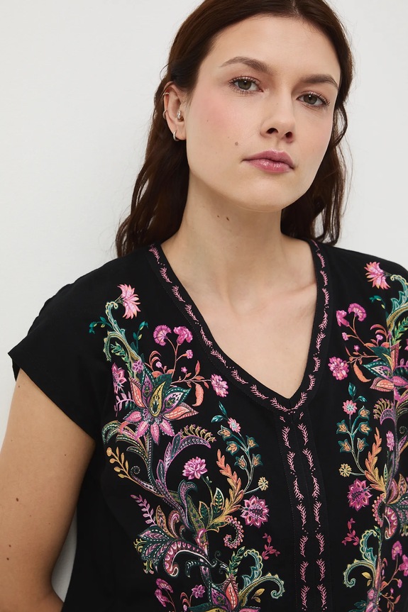 Bavlněné tričko dámské s potiskem černá RW25-TSDC03