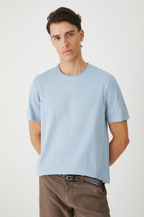 T-shirt bawełniany męski z elastanem gładki gładkie niebieski RW25-TSM010