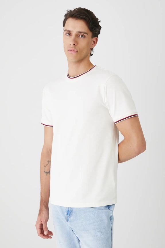 Odzież T-shirt bawełniany męski z elastanem gładki RW25-TSM011 beżowy