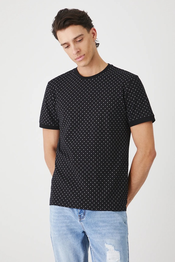 T-shirt bawełniany męski z dzianiny strukturalnej z elastanem z elastanem czarny RW25-TSM013