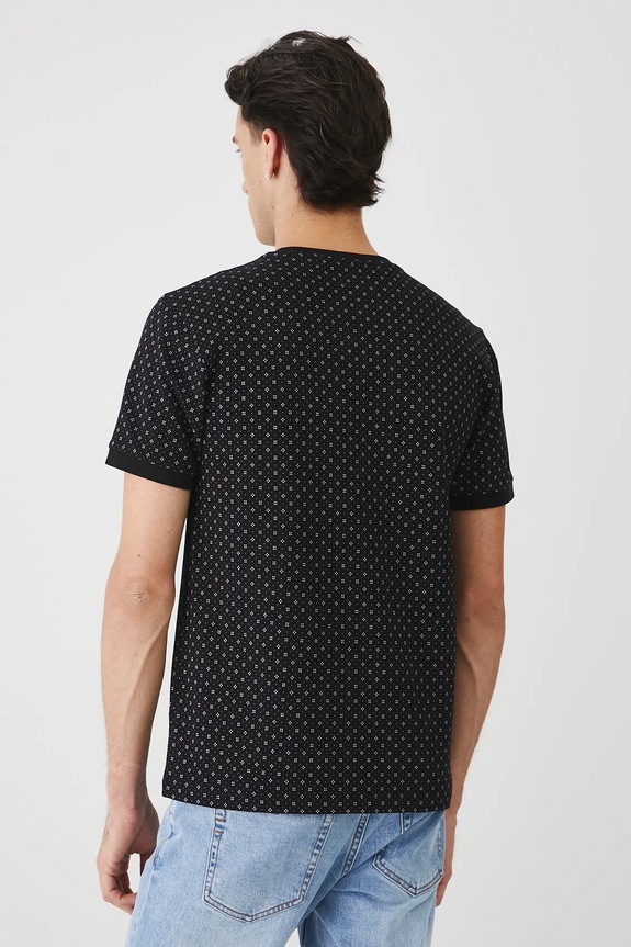 Odzież T-shirt bawełniany męski z dzianiny strukturalnej z elastanem RW25-TSM013 czarny