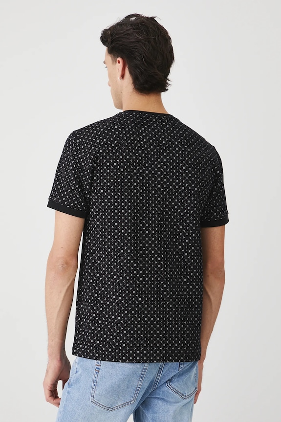 Odzież T-shirt bawełniany męski z dzianiny strukturalnej z elastanem RW25-TSM013 czarny
