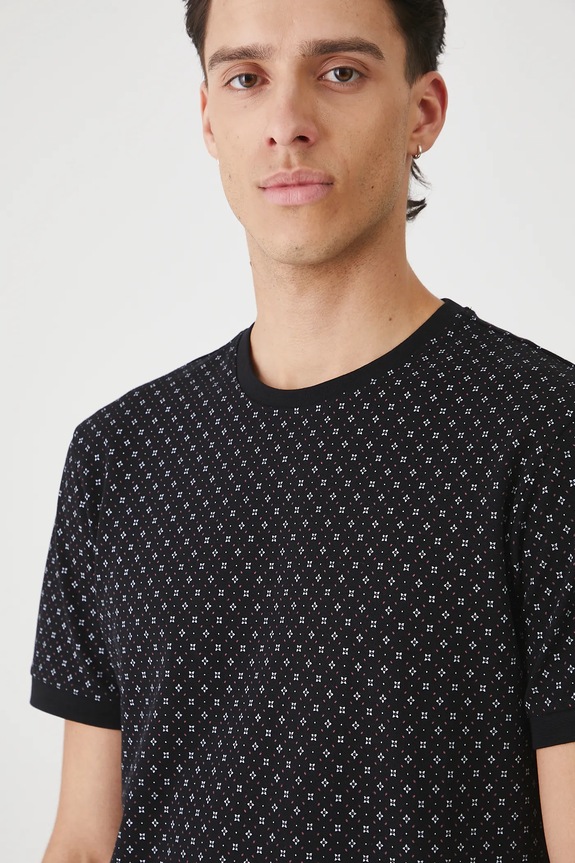 T-shirt bawełniany męski z dzianiny strukturalnej z elastanem czarny RW25-TSM013