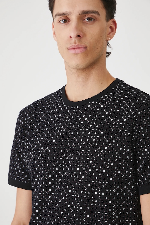 T-shirt bawełniany męski z dzianiny strukturalnej z elastanem czarny RW25-TSM013