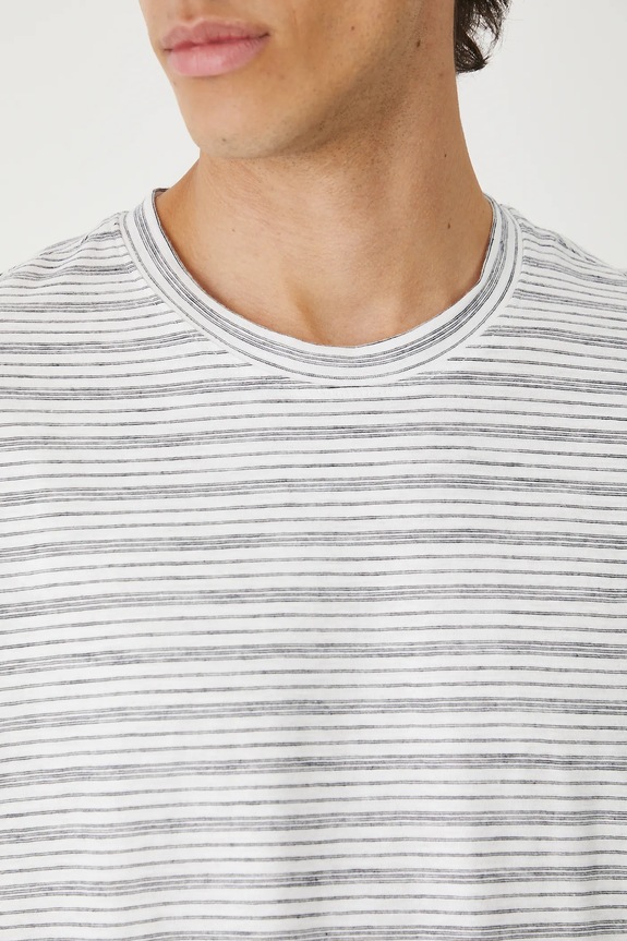 T-shirt bawełniany męski w pasy RW25-TSM014 beżowy