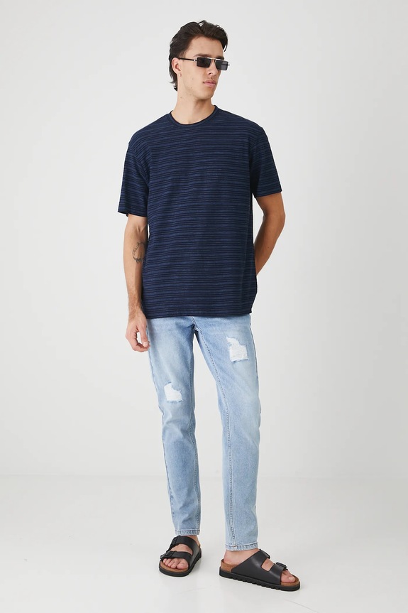 T-shirt bawełniany męski w pasy RW25-TSM014 granatowy RW25