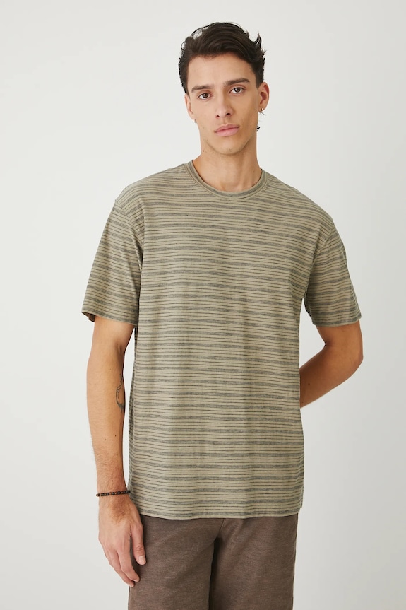 T-shirt bawełniany męski w pasy zielony RW25-TSM014