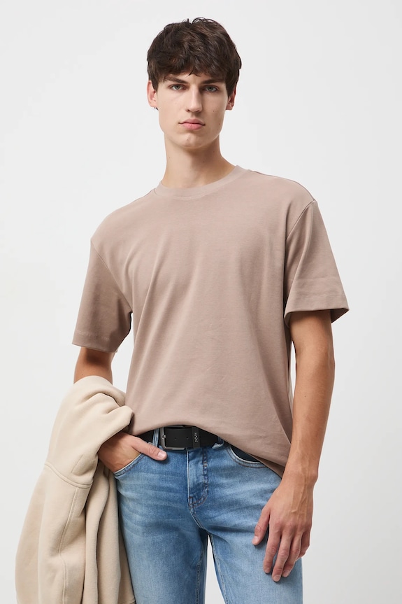 T-shirt bawełniany męski interlock gładki bawełna brązowy RW25-TSM051